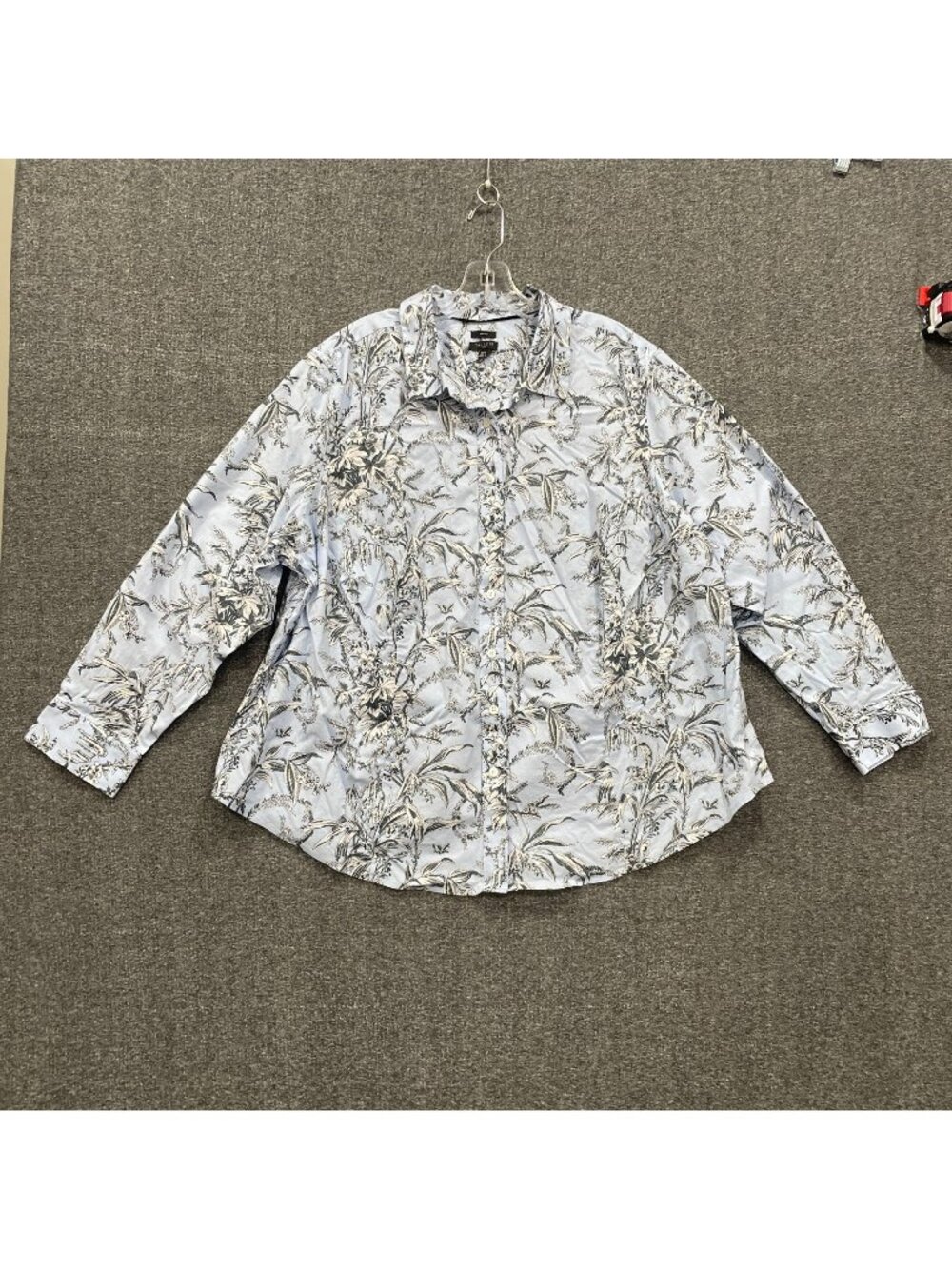 Talbots Button Up Top Womens 22W Blue Floral Botanical Long Sleeve Casual Office